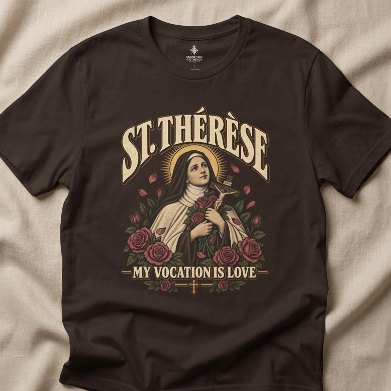 St. Thérèse T-Shirt — "My Vocation Is Love" Religious Devotion Tee