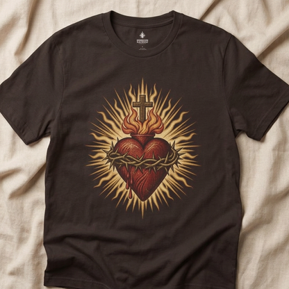 Sacred Heart Graphic T-Shirt — Flaming Crown of Thorns Design