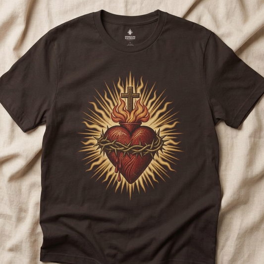 Sacred Heart Graphic T-Shirt — Flaming Crown of Thorns Design