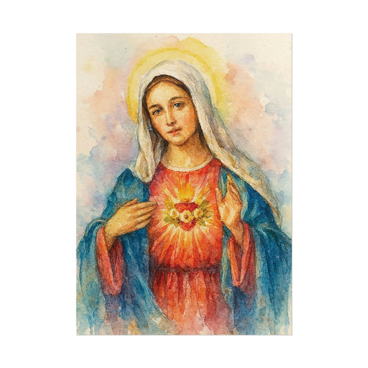 Immaculate Heart of Mary Watercolor Art – Catholic Rolled Poster | 5x7, 8x10, 11x14 Sizes