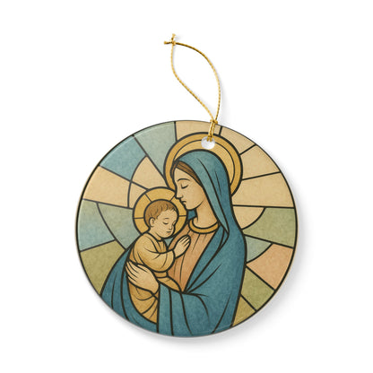 Madonna and Child Ceramic Christmas Ornament (2-Sided)