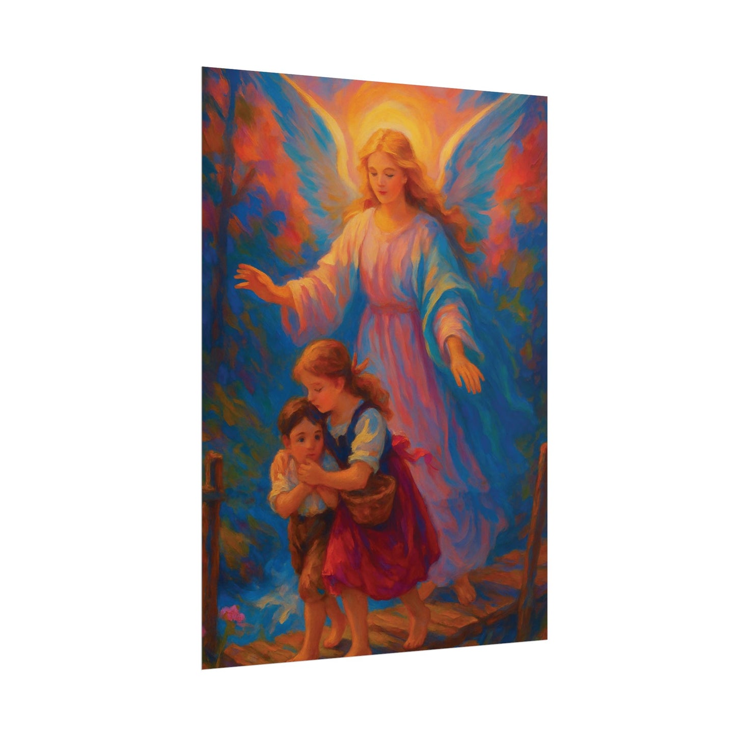 Guardian Angel Impressionist Art – Catholic Rolled Poster | 5x7, 8x10, 11x14, 16x20 Sizes