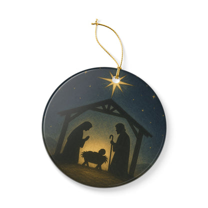 Nativity Scene Silhouette Ceramic Christmas Ornament (2-Sided)