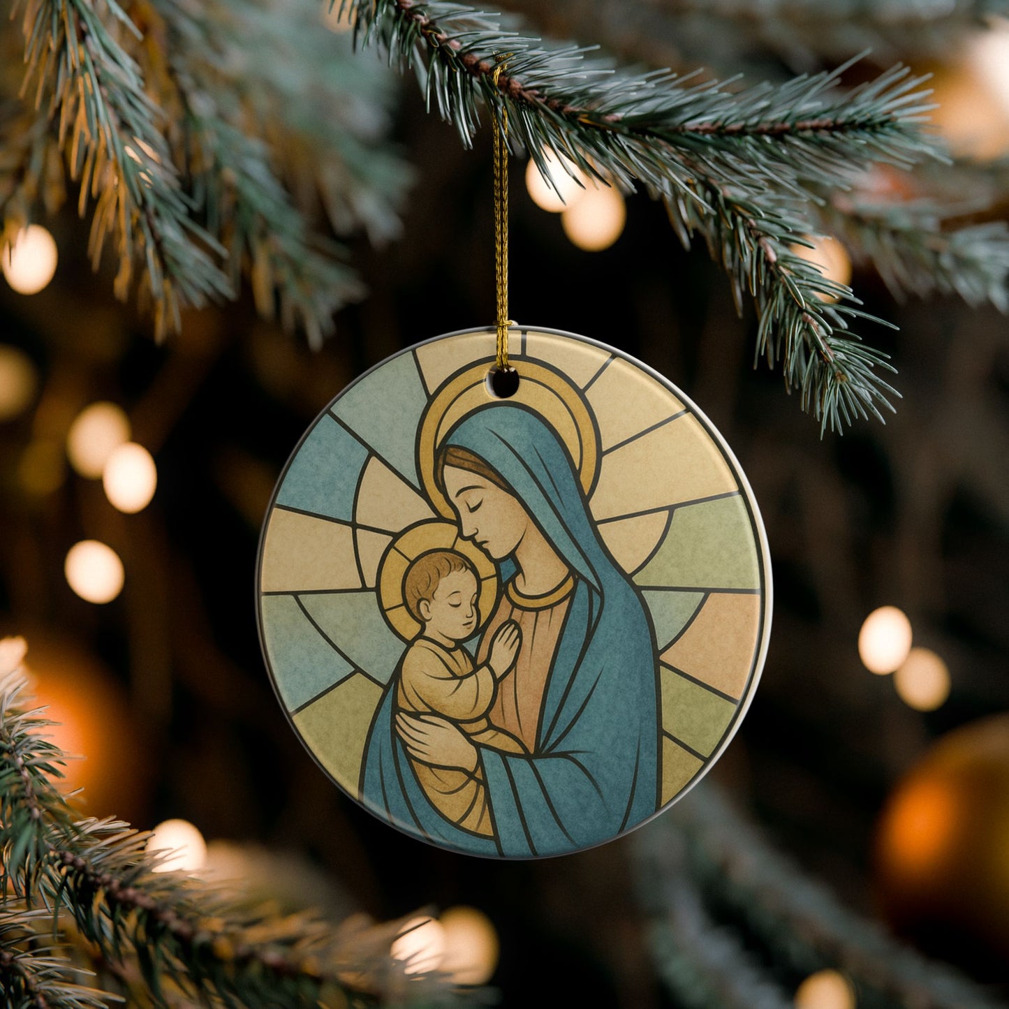 Madonna and Child Ceramic Christmas Ornament (2-Sided)