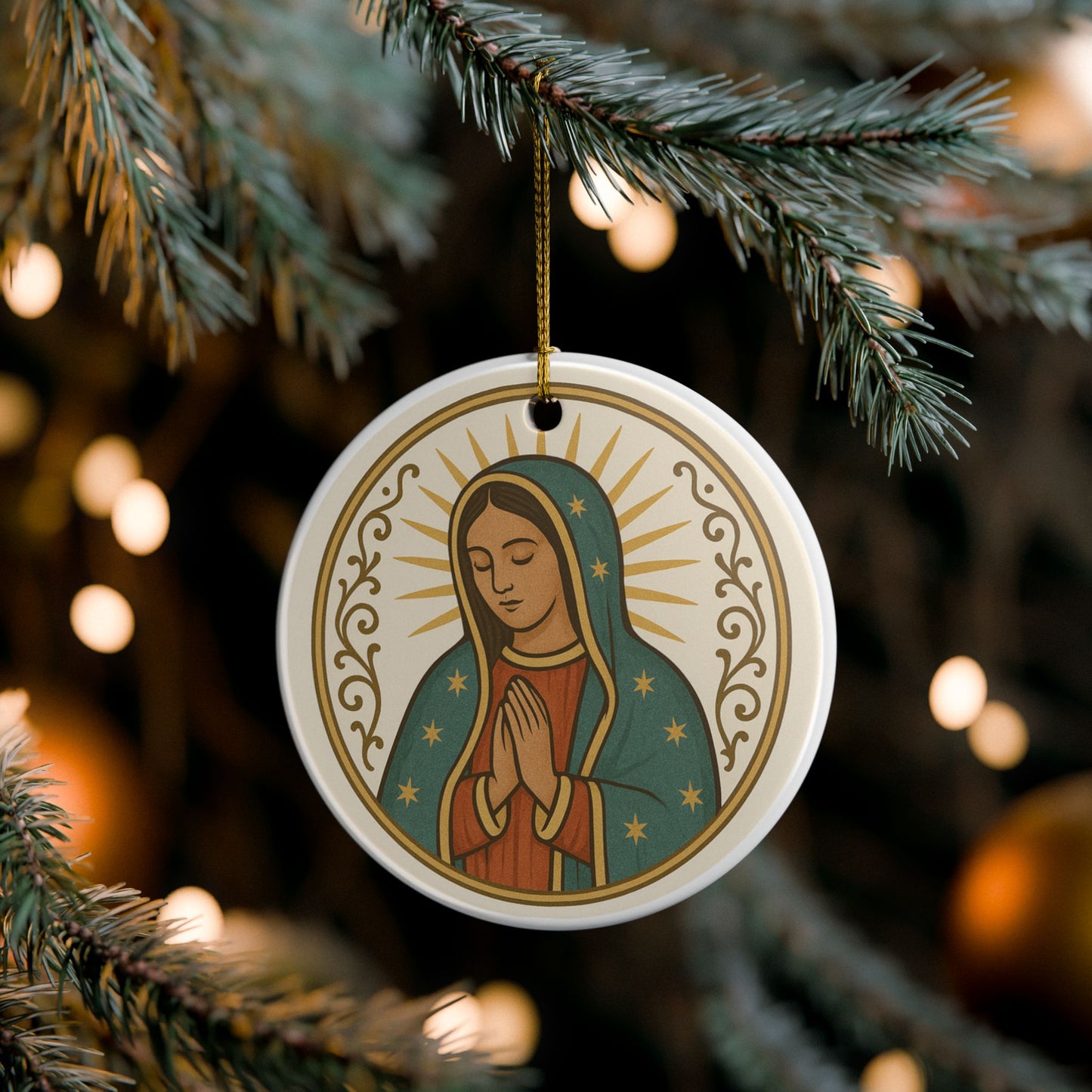 Our Lady of Guadalupe Ceramic Christmas Ornament (2-Sided)