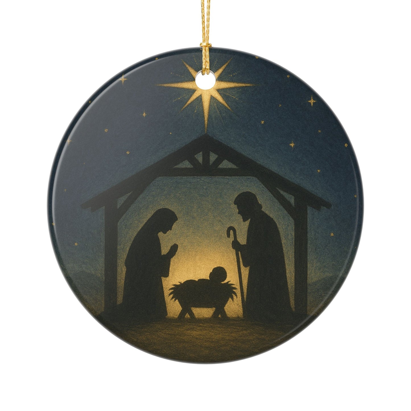 Nativity Scene Silhouette Ceramic Christmas Ornament (2-Sided)