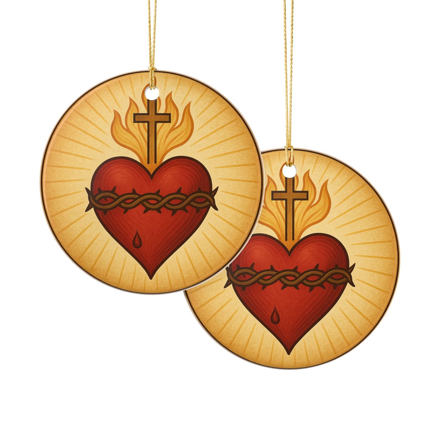Sacred Heart of Jesus Ceramic Christmas Ornament (2-Sided)