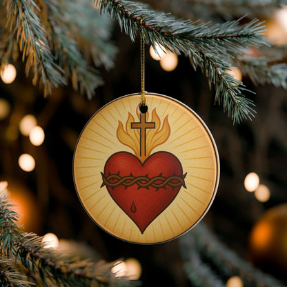 Sacred Heart of Jesus Ceramic Christmas Ornament (2-Sided)