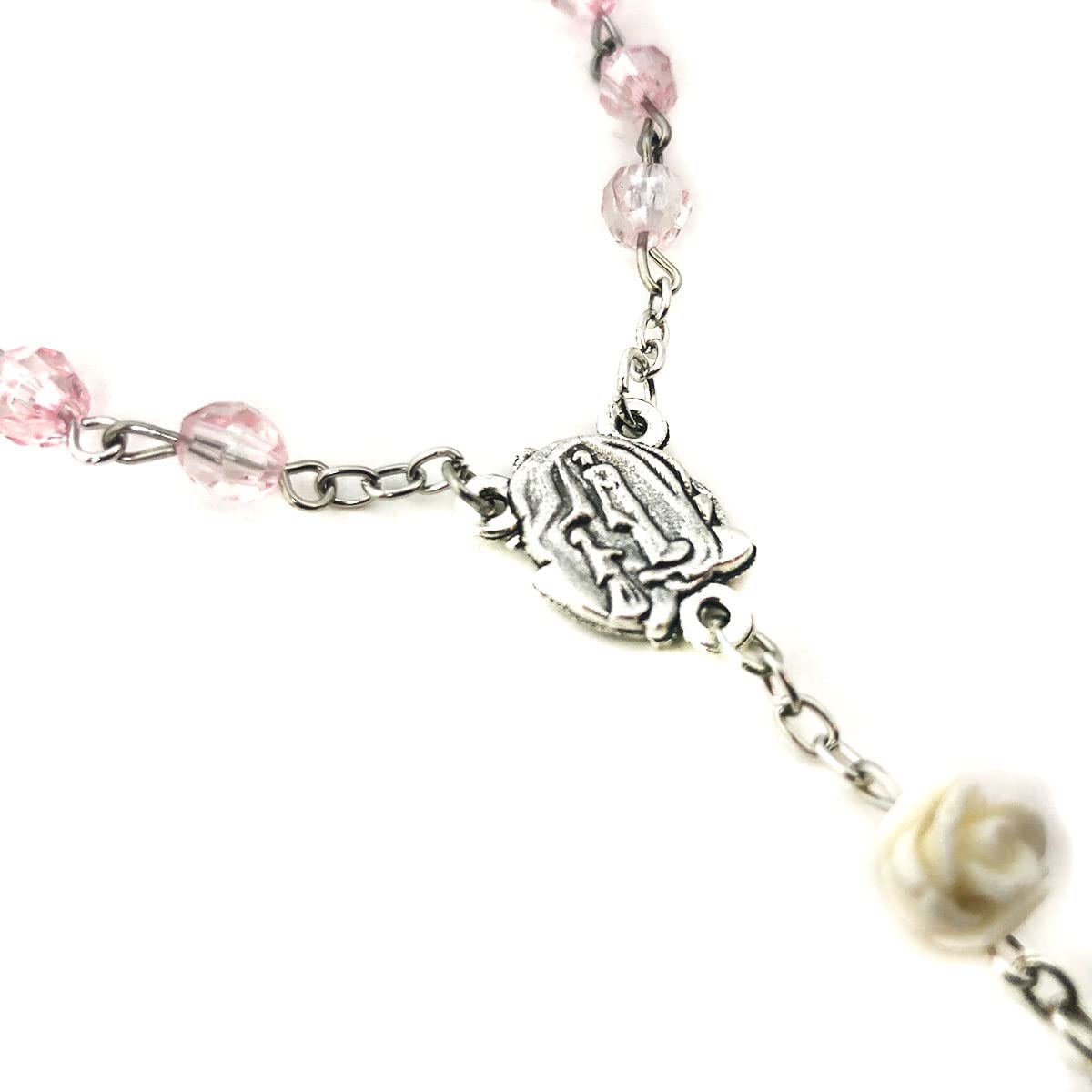 Blush Pink Crystal Cut Rosary for Women, Rose Beads
