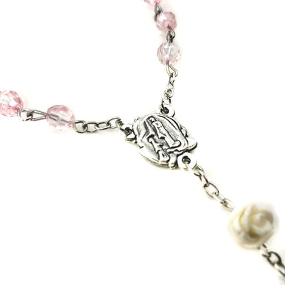 Blush Pink Crystal Cut Rosary for Women, Rose Beads