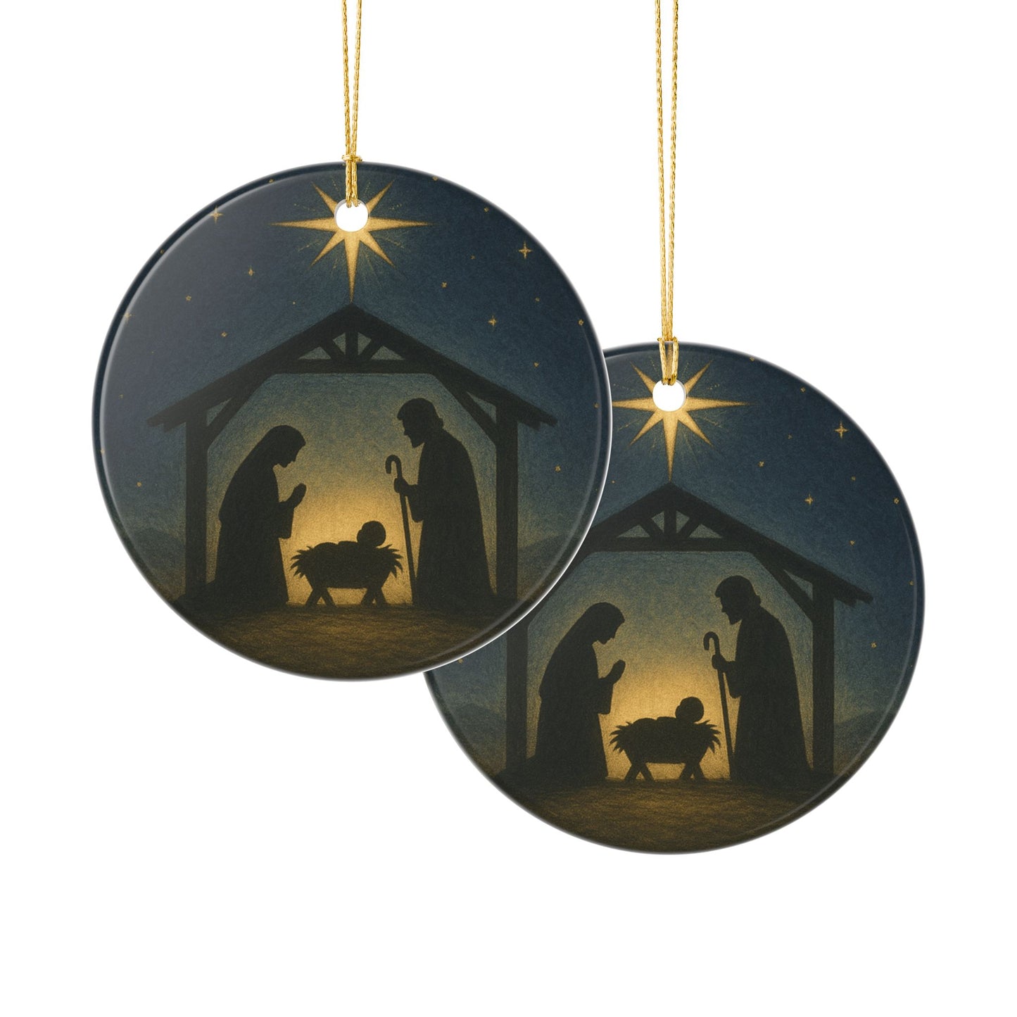 Nativity Scene Silhouette Ceramic Christmas Ornament (2-Sided)