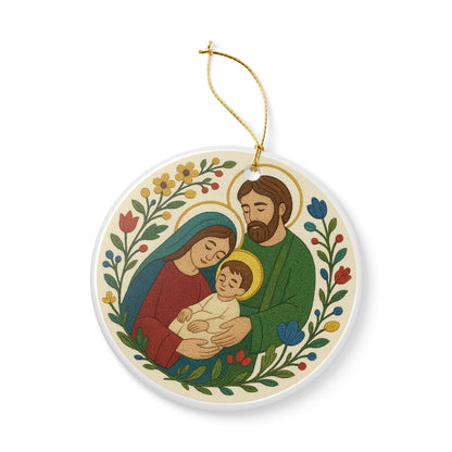 Holy Family Nativity Ceramic Christmas Ornament (2-Sided)
