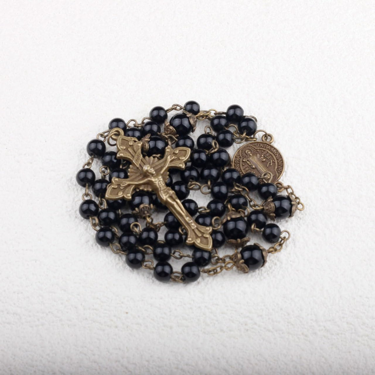 St. Benedict Small Rosary for Men and Women, Black Beads