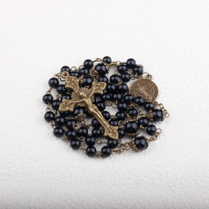 St. Benedict Small Rosary for Men and Women, Black Beads