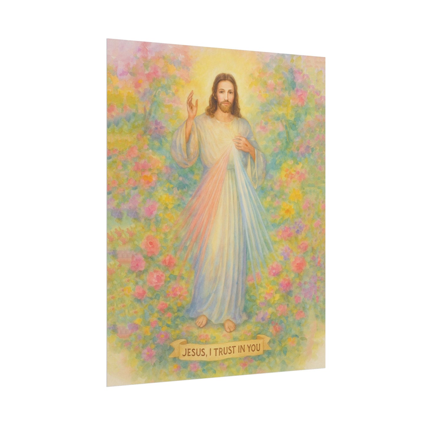 Divine Mercy Watercolor Art – Catholic Rolled Poster | 5x7, 8x10, 11x14, 16x20 Sizes