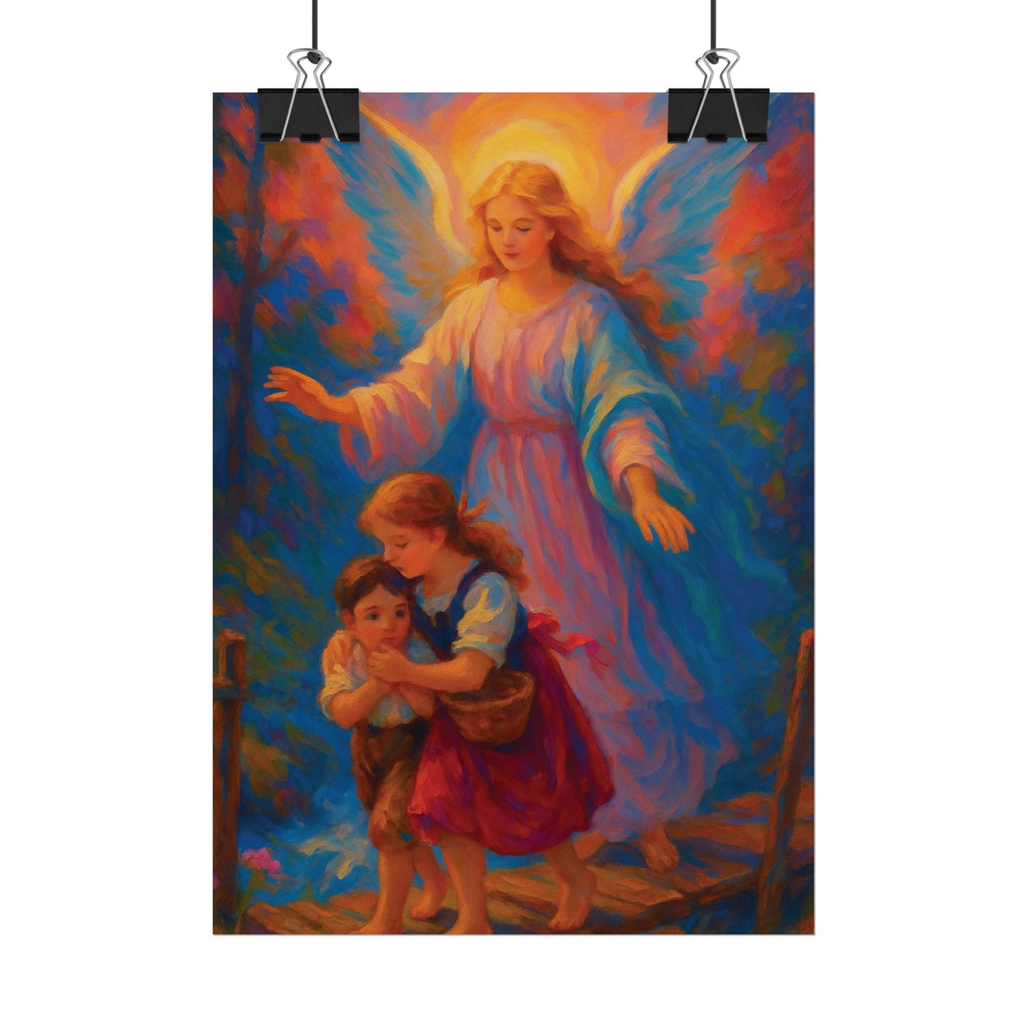 Guardian Angel Impressionist Art – Catholic Rolled Poster | 5x7, 8x10, 11x14, 16x20 Sizes