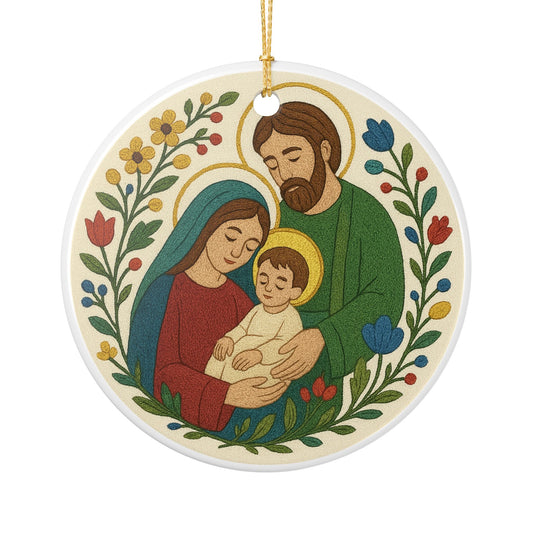 Holy Family Nativity Ceramic Christmas Ornament (2-Sided)