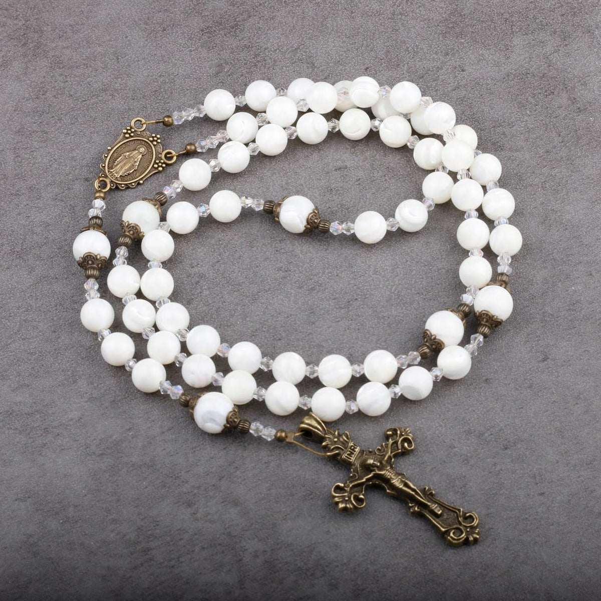 Mother of Pearl Rosary for Men and Women, White Rosary