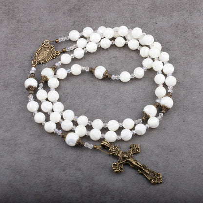 Mother of Pearl Rosary for Men and Women, White Rosary