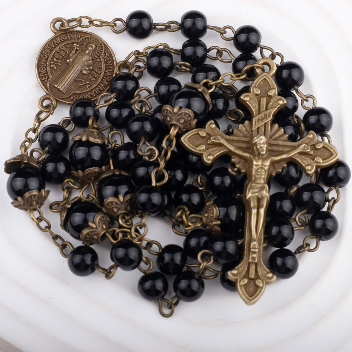 St. Benedict Small Rosary for Men and Women, Black Beads