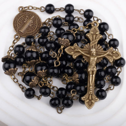 St. Benedict Small Rosary for Men and Women, Black Beads