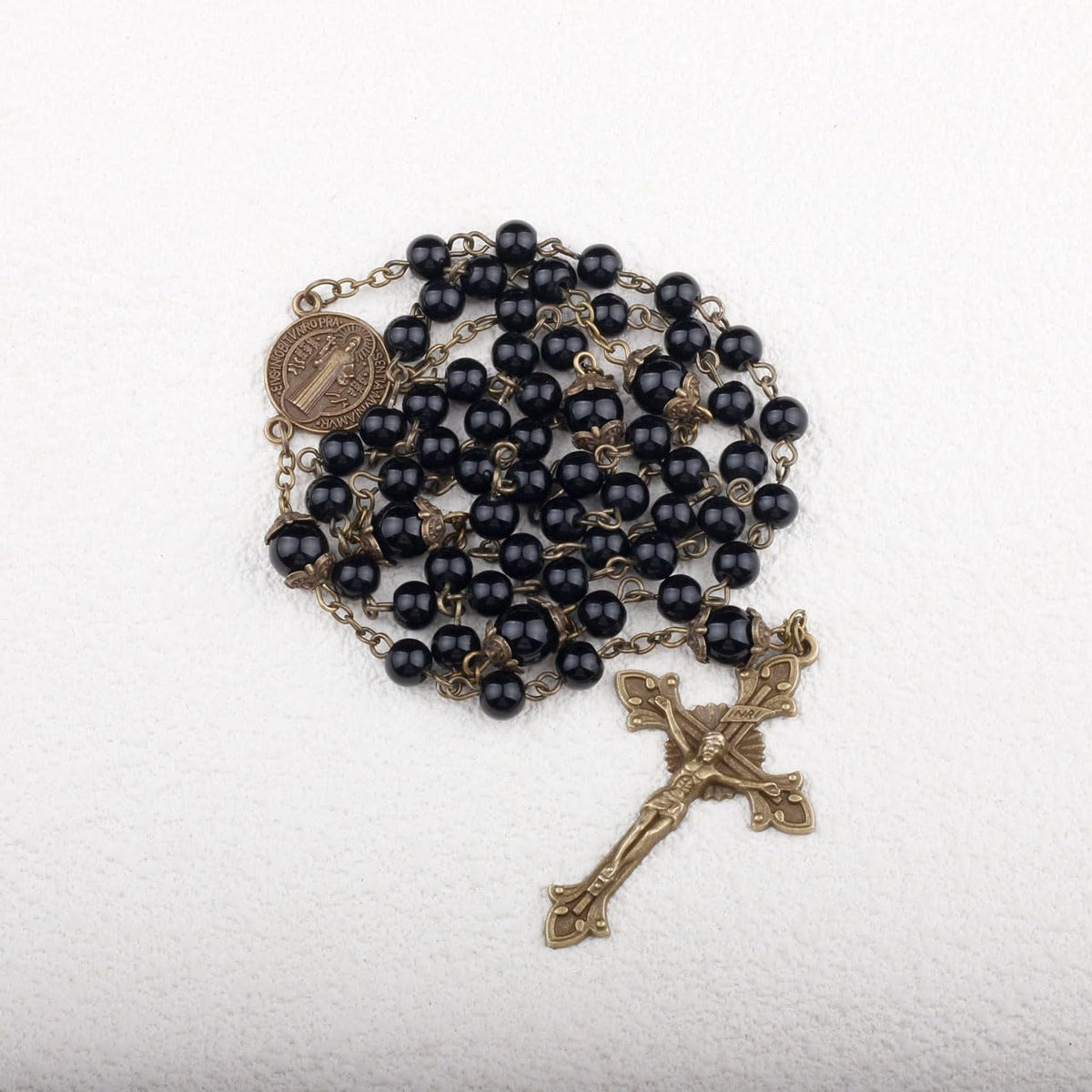 St. Benedict Small Rosary for Men and Women, Black Beads
