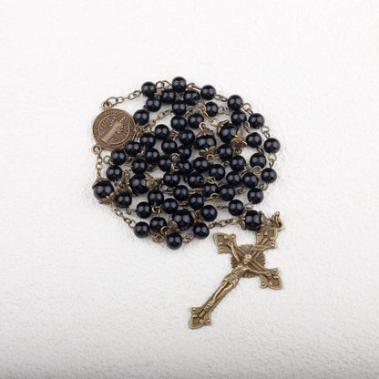 St. Benedict Small Rosary for Men and Women, Black Beads