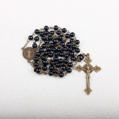 St. Benedict Small Rosary for Men and Women, Black Beads
