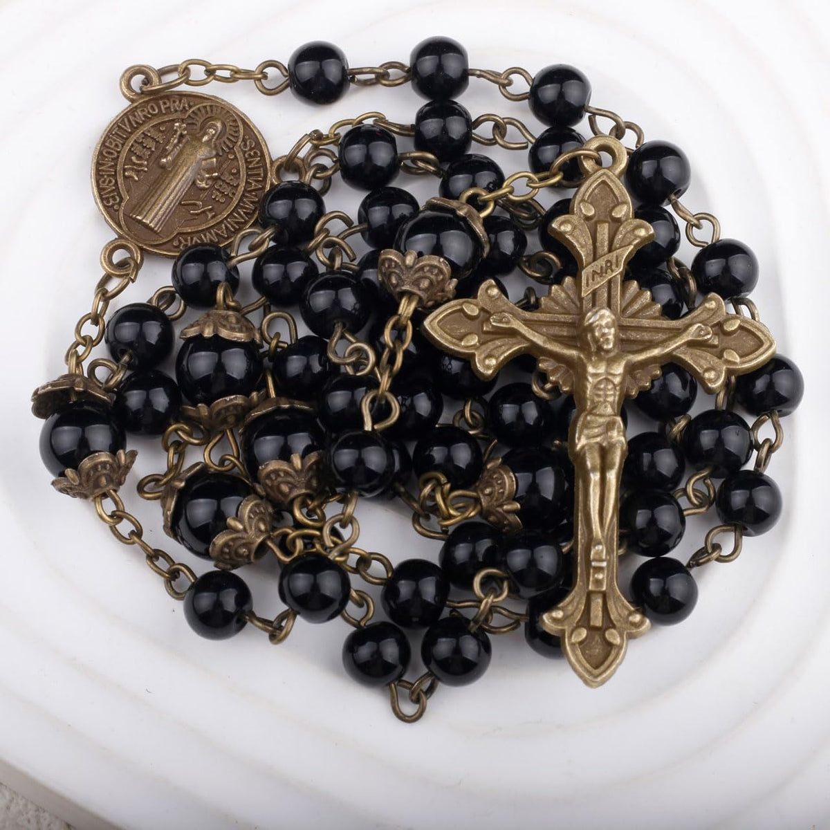 St. Benedict Small Rosary for Men and Women, Black Beads