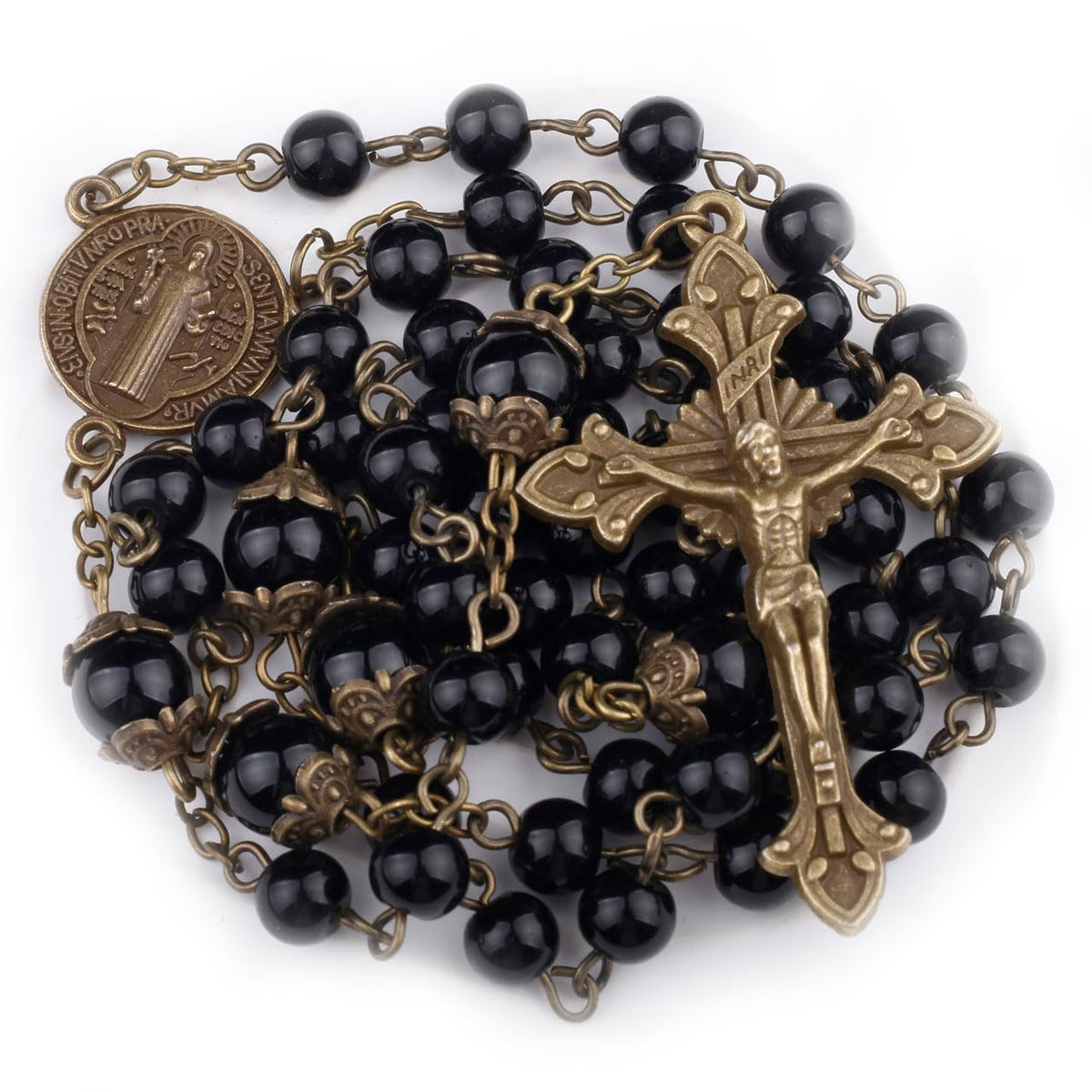 St. Benedict Small Rosary for Men and Women, Black Beads