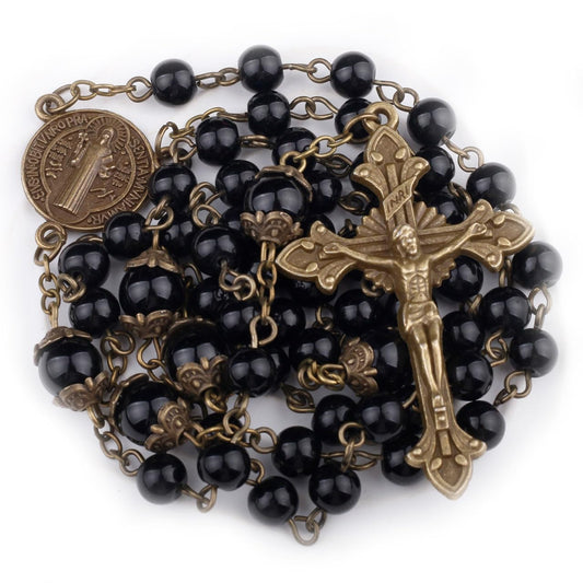 St. Benedict Small Rosary for Men and Women, Black Beads