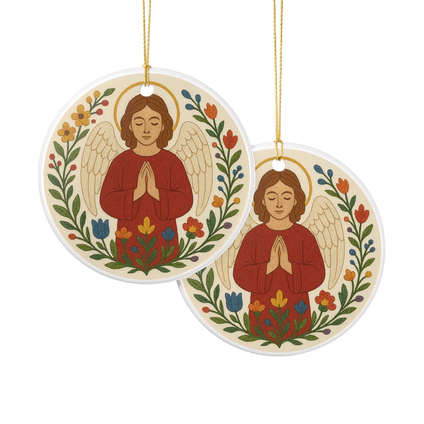 Guardian Angel Ceramic Christmas Ornament (2-Sided)