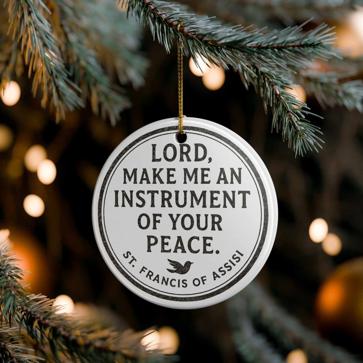 St. Francis Prayer "Lord, Make Me an Instrument of Your Peace" Ceramic Christmas Ornament (2-Sided)