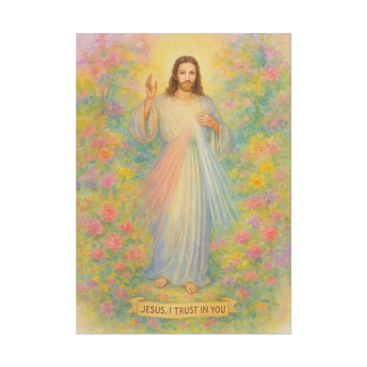 Divine Mercy Watercolor Art – Catholic Rolled Poster | 5x7, 8x10, 11x14, 16x20 Sizes