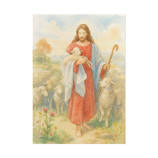 The Good Shepherd Watercolor Art – Catholic Rolled Poster | 5x7, 8x10, 11x14, 16x20 Sizes