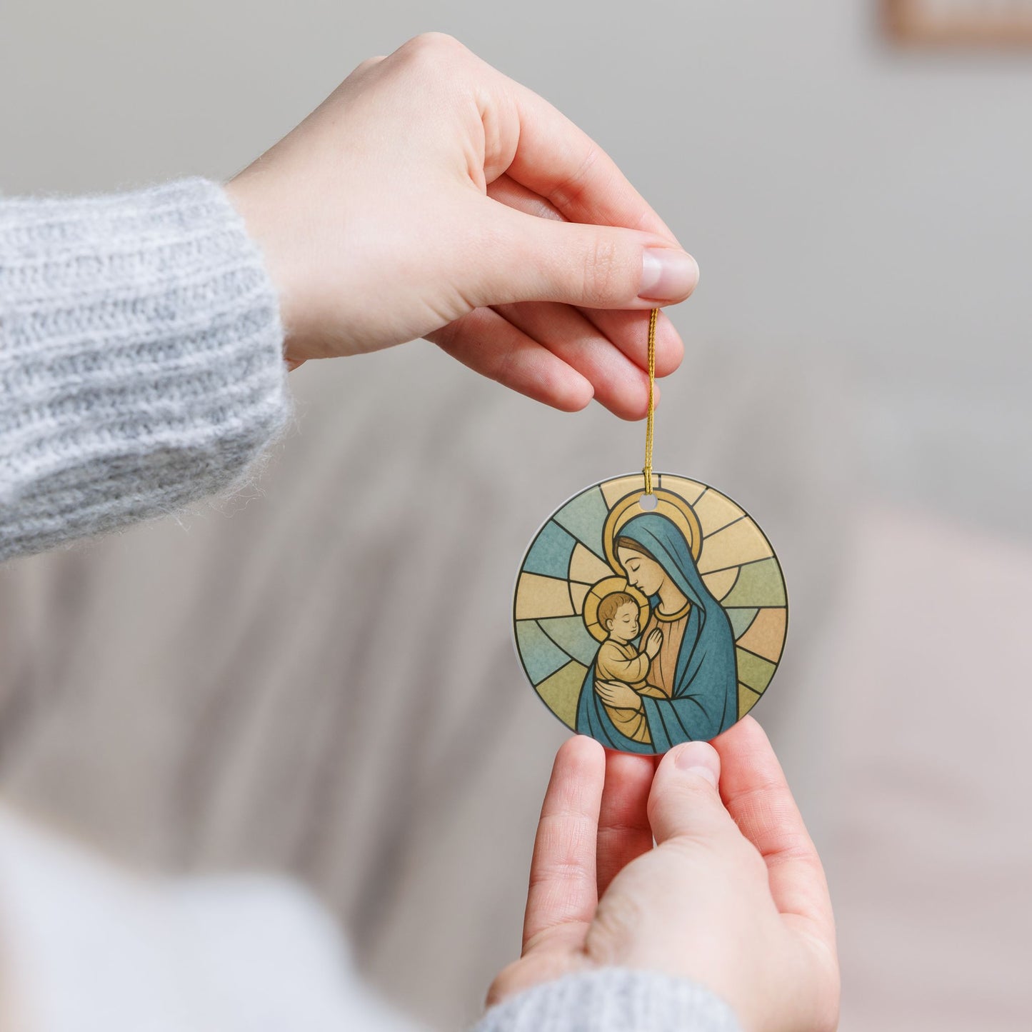 Madonna and Child Ceramic Christmas Ornament (2-Sided)