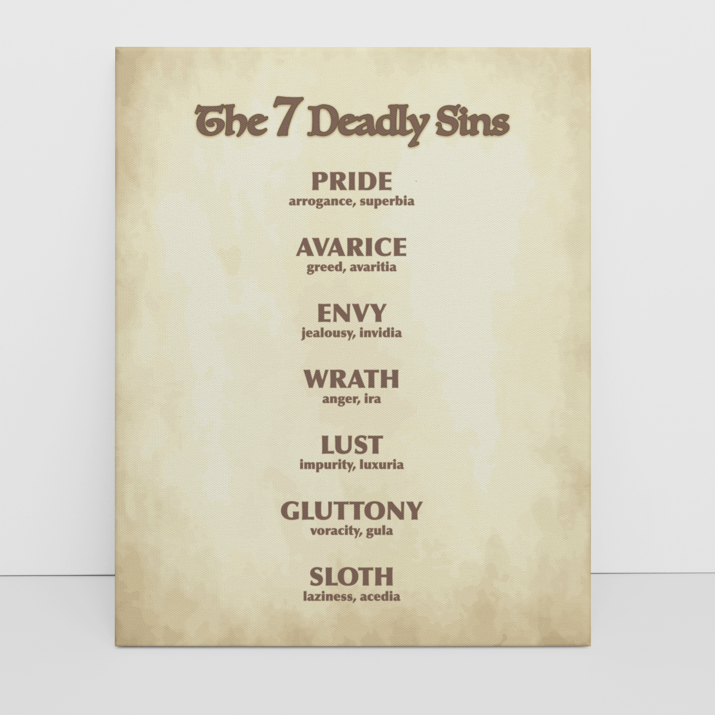 The 7 Deadly Sins – Catholic Wrapped Canvas Wall Art | 5x7, 8x10, 11x14 Sizes