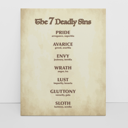 The 7 Deadly Sins – Catholic Wrapped Canvas Wall Art | 5x7, 8x10, 11x14 Sizes