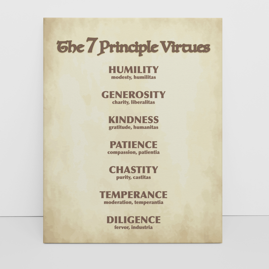 The 7 Principle Virtues – Catholic Wrapped Canvas Wall Art | 5x7, 8x10, 11x14 Sizes
