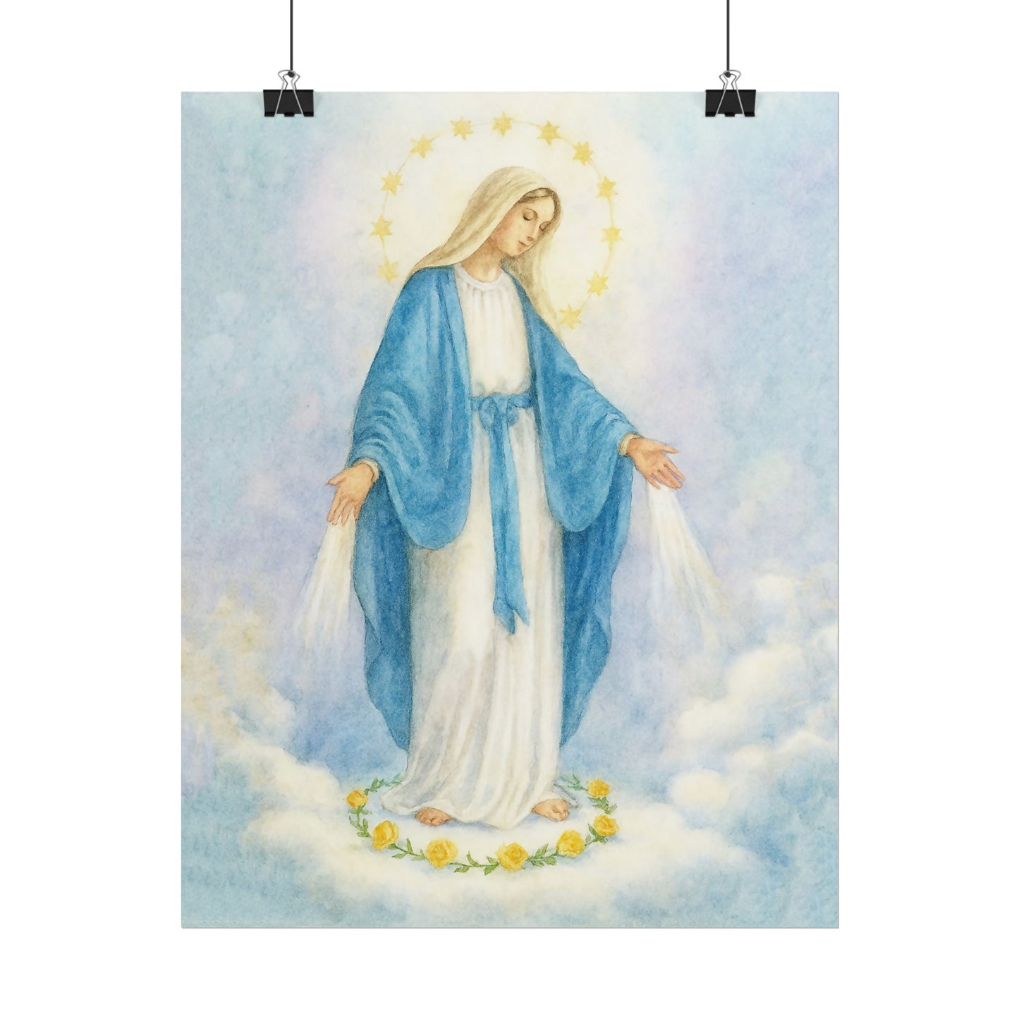 Our Lady of Grace Watercolor Art – Catholic Rolled Poster | 5x7, 8x10, 11x14, 16x20 Sizes