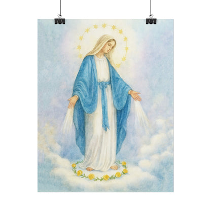 Our Lady of Grace Watercolor Art – Catholic Rolled Poster | 5x7, 8x10, 11x14, 16x20 Sizes