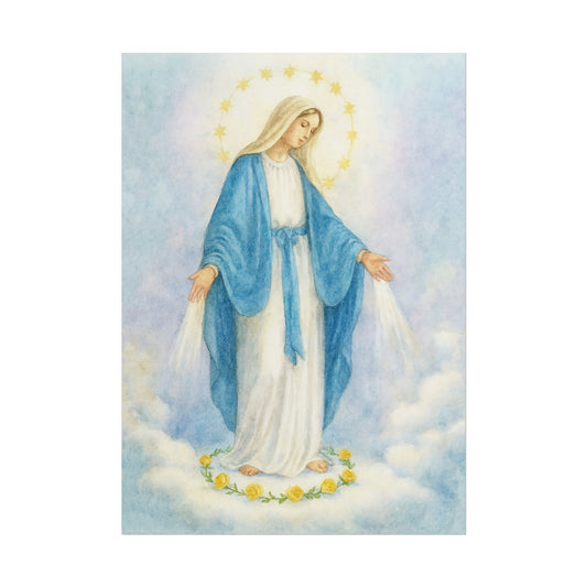 Our Lady of Grace Watercolor Art – Catholic Rolled Poster | 5x7, 8x10, 11x14, 16x20 Sizes