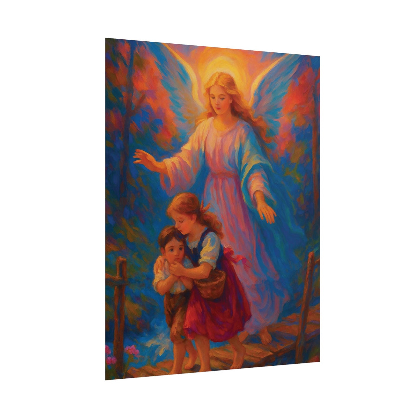 Guardian Angel Impressionist Art – Catholic Rolled Poster | 5x7, 8x10, 11x14, 16x20 Sizes