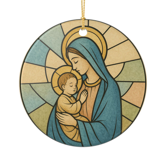 Madonna and Child Ceramic Christmas Ornament (2-Sided)