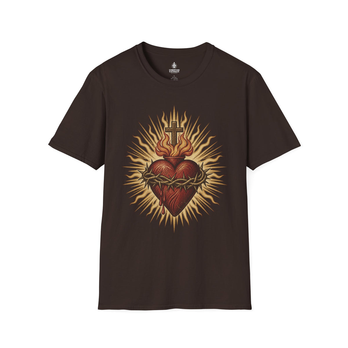 Sacred Heart Graphic T-Shirt — Flaming Crown of Thorns Design