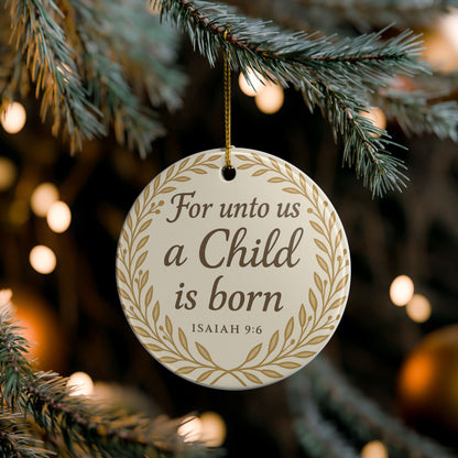 "For unto us a Child is born" (Isaiah 9:6) Ceramic Christmas Ornament (2-Sided)