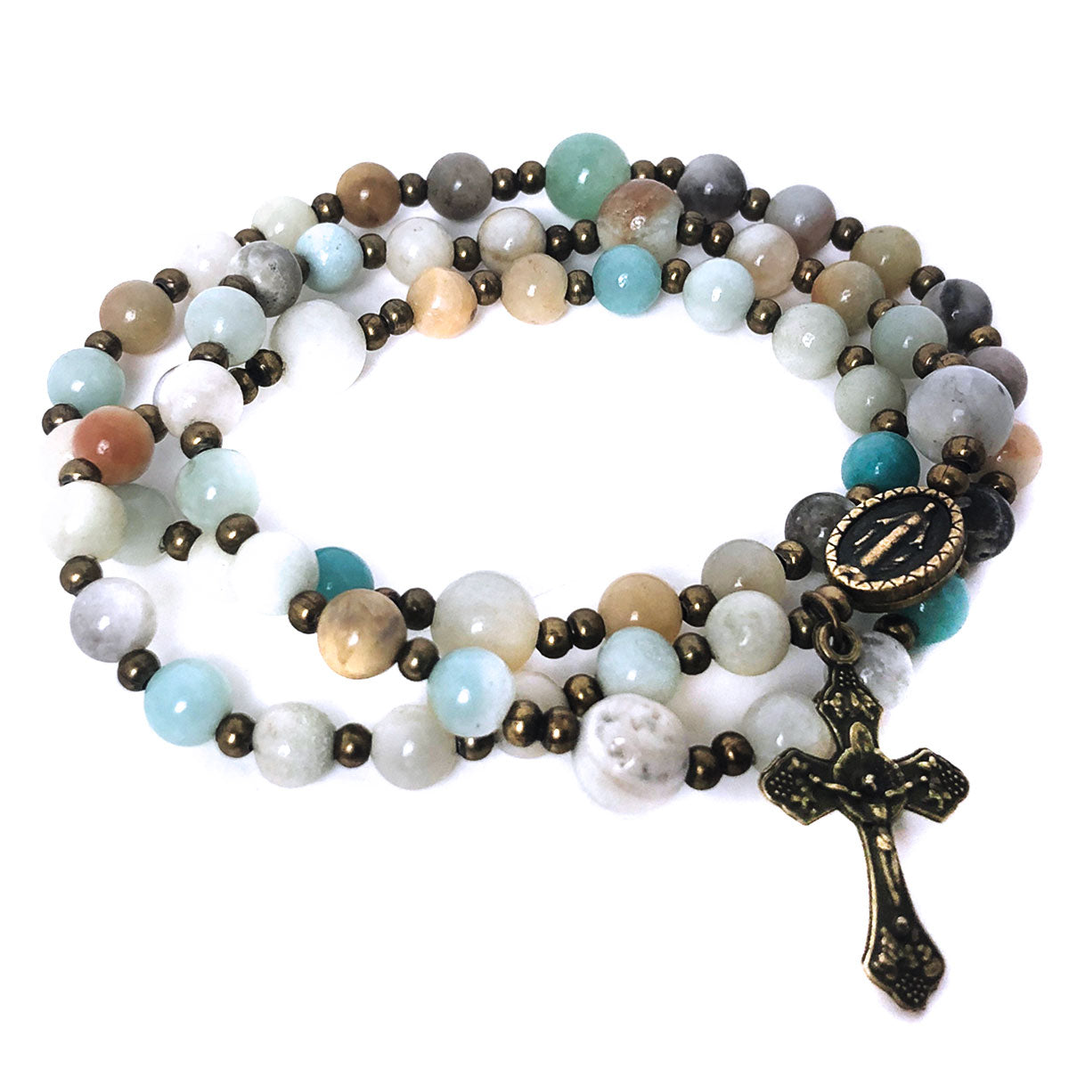 Jesus Christ Amazonite Stone Rosary and Rosary Bracelet Set by Catholic Heirlooms - Confirmation - Holy Communion Gift - Rosary Necklace