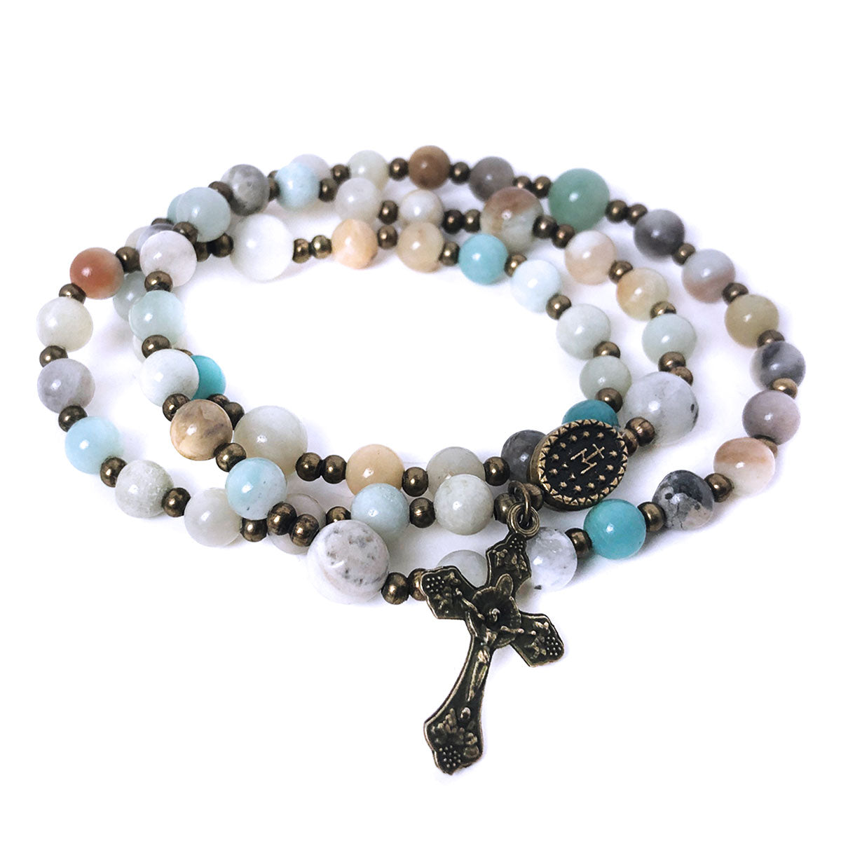 Jesus Christ Amazonite Stone Rosary and Rosary Bracelet Set by Catholic Heirlooms - Confirmation - Holy Communion Gift - Rosary Necklace