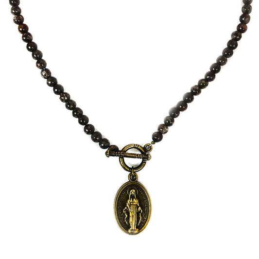 Miraculous Medal Bronzite Front Toggle Clasp Necklace and Four Way Medal Bracelet Set by DALIA LORRAINE