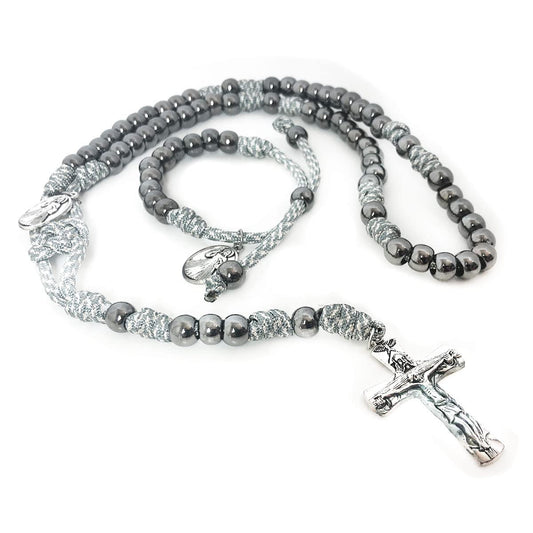 Divine Mercy Silver Paracord Rosary and Bracelet Set